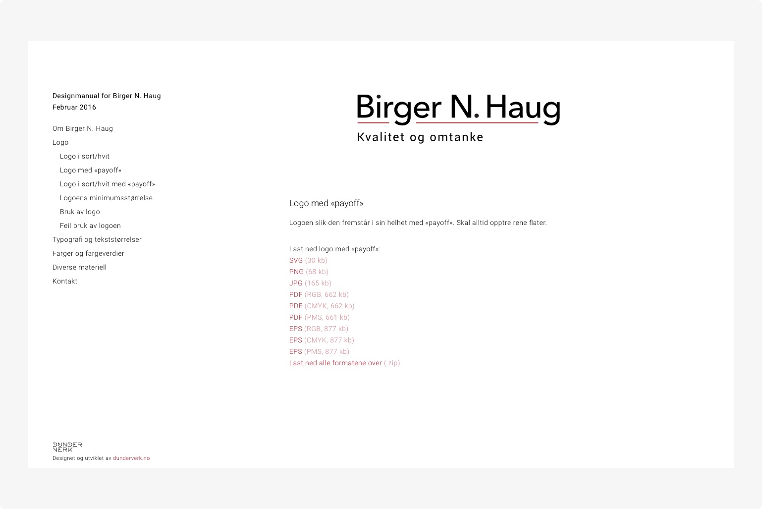 Utdrag fra den digitale designmanualen til Birger N Haug.