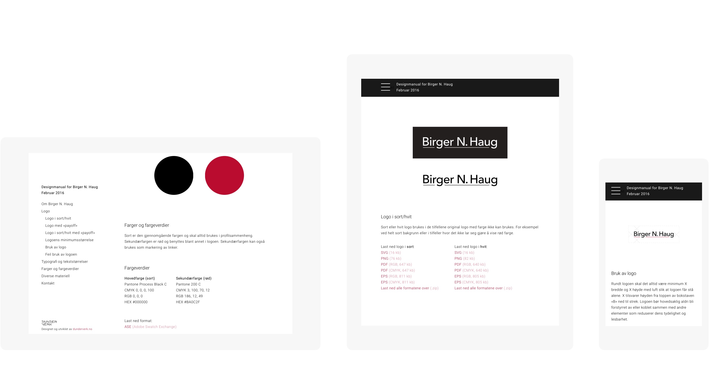 Utdrag fra den digitale designmanualen til Birger N Haug.